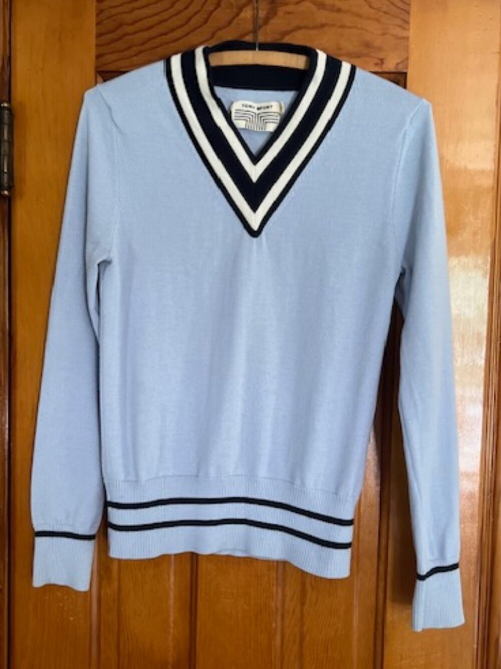 Tory Sport Collegiate Merino Wool Chevron Blue Pullover Sweater Woman's Size S/P